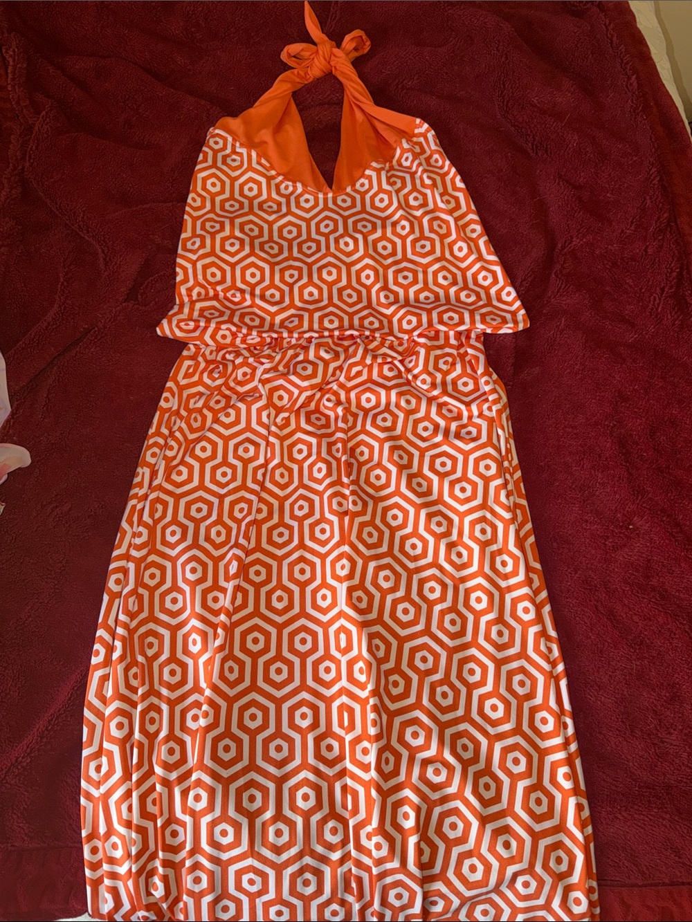 Mud Pie Orange and White Geometric Maxi Dress